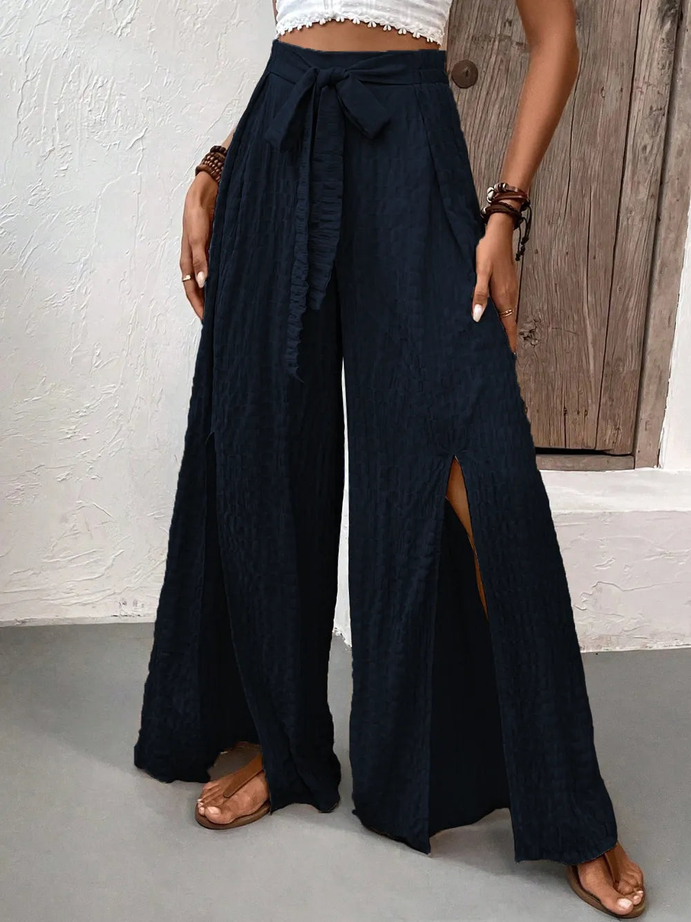 Honey Tied Slit Wide Leg Pants Dark Navy c6b255a5-294d-4897-b4eb-0e6a4cbd11f2-Max
