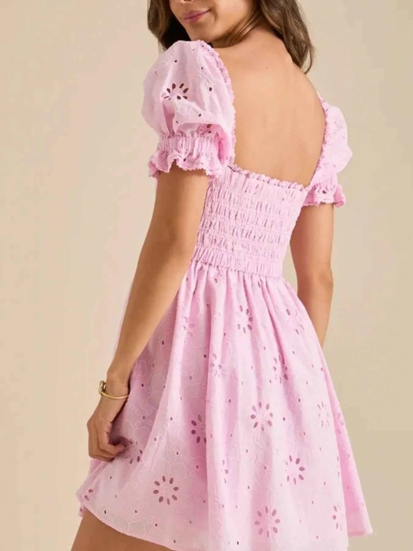 Eyelet Puff Sleeve Smocked Mini Dress c6bbbd00-9bc6-4c48-8fb9-7fb76f95407b-Max-Origin