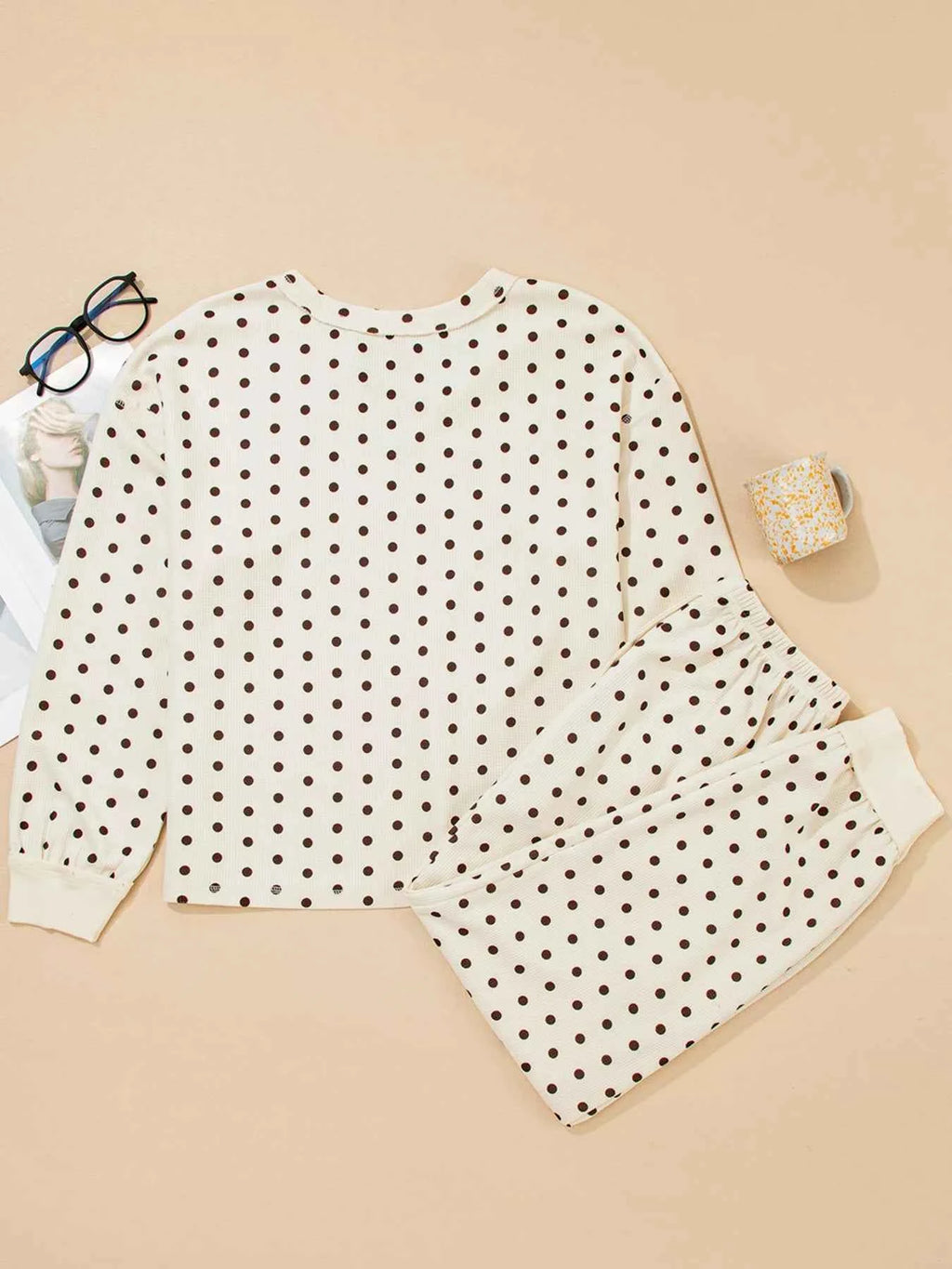 Polka Dot Notched Long Sleeve Top and Drawstring Joggers Lounge Set c6e05fefe7194e56a4cf9c31257e5e41-Max-Origin