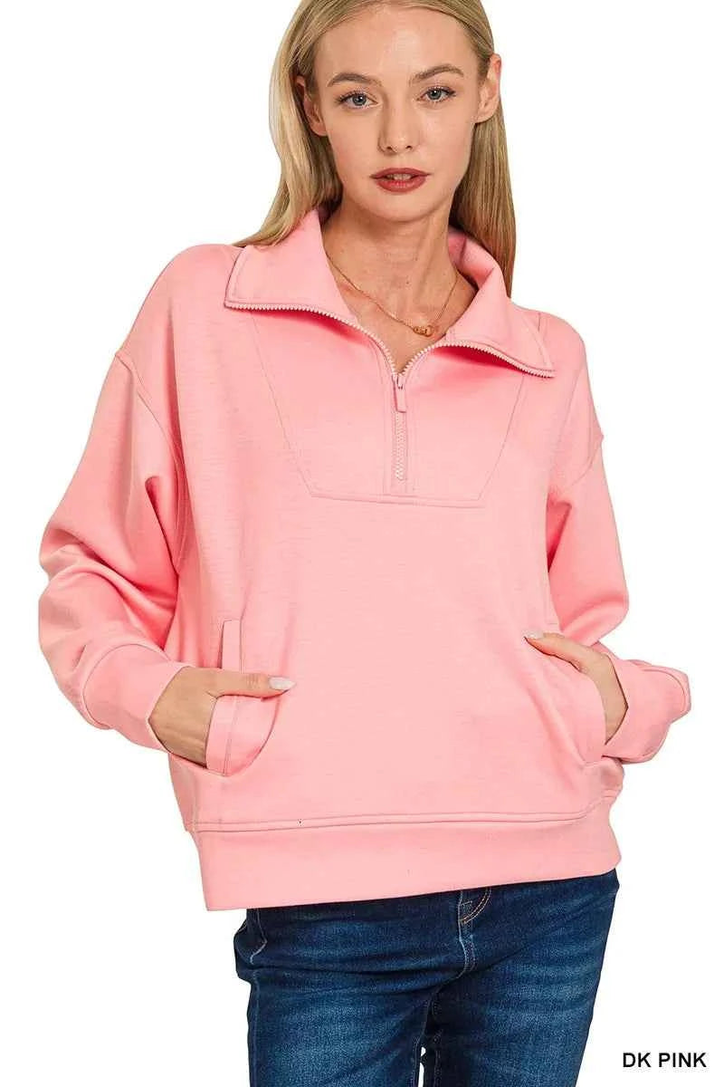 Zenana Scuba Half Zip Sweatshirt with Pockets c6f9edc1612a4b798736b9d884d1cc2c-Max-Origin