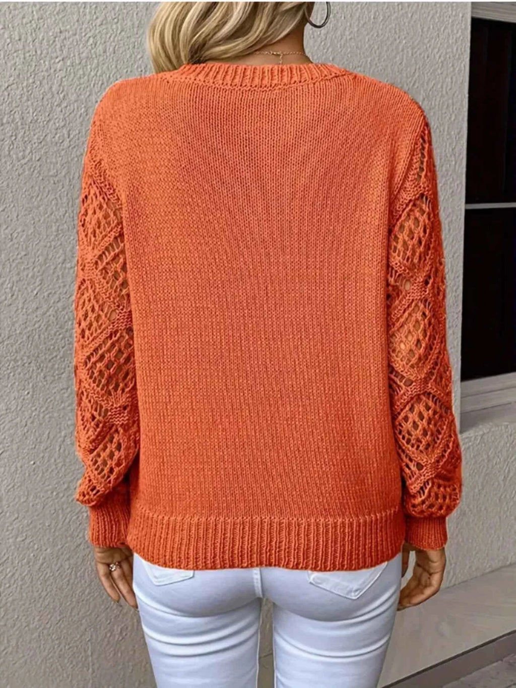 Openwork V-Neck Long Sleeve Sweater c70171c87da14dc8b3769f891b0e129f-Max-Origin