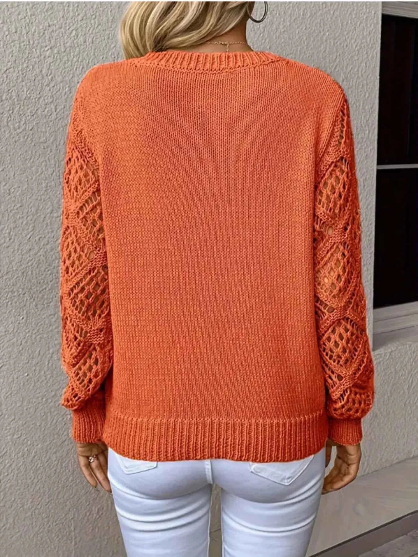 Openwork V-Neck Long Sleeve Sweater c70171c87da14dc8b3769f891b0e129f-Max-Origin