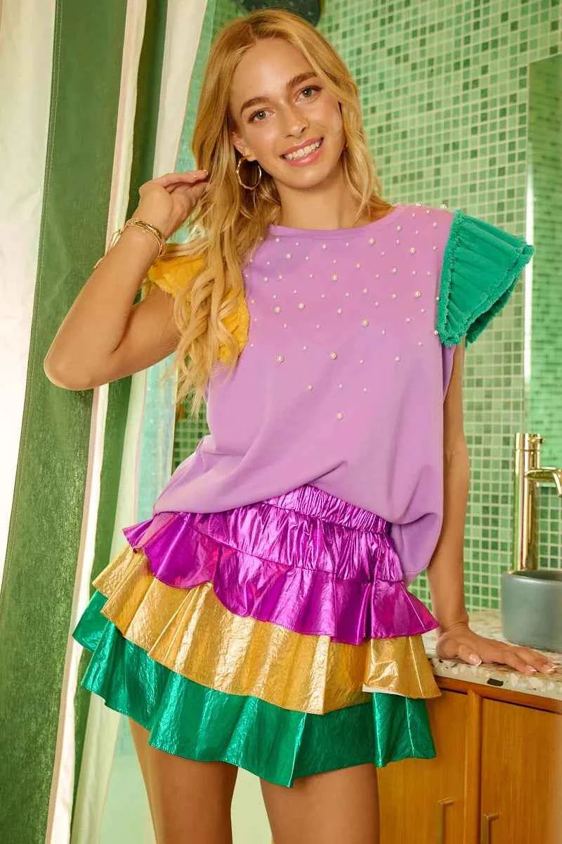 BiBi Mardi Gras Color Block Metallic Tiered Skirt c71811591b3241cd87463d047873182d-Max-Origin