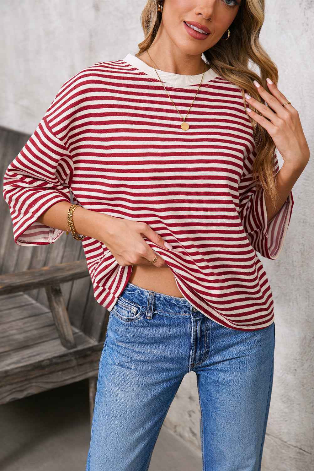 Red Striped Bowknot Backless T-Shirt c73c720591705c39