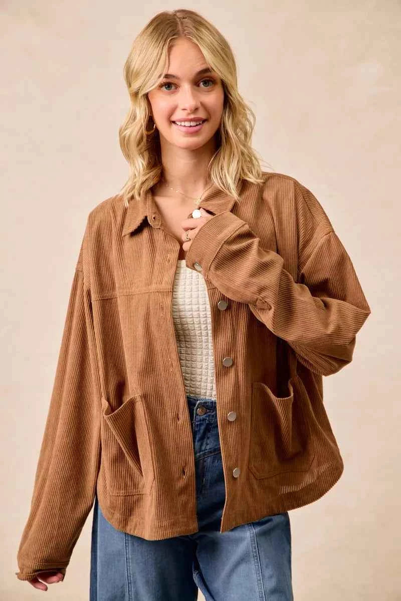 BiBi Corduroy Relaxed Fit Shacket with Back Pleat CAMEL c7451d8f503a482b99e410df2a0f0eb2-Max-Origin