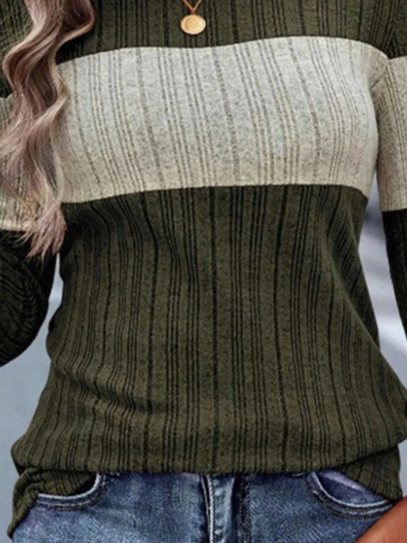 Color Block Round Neck Long Sleeve Sweater c76cf583-6cb6-43e6-860c-128e1231c4b4-Max-Origin