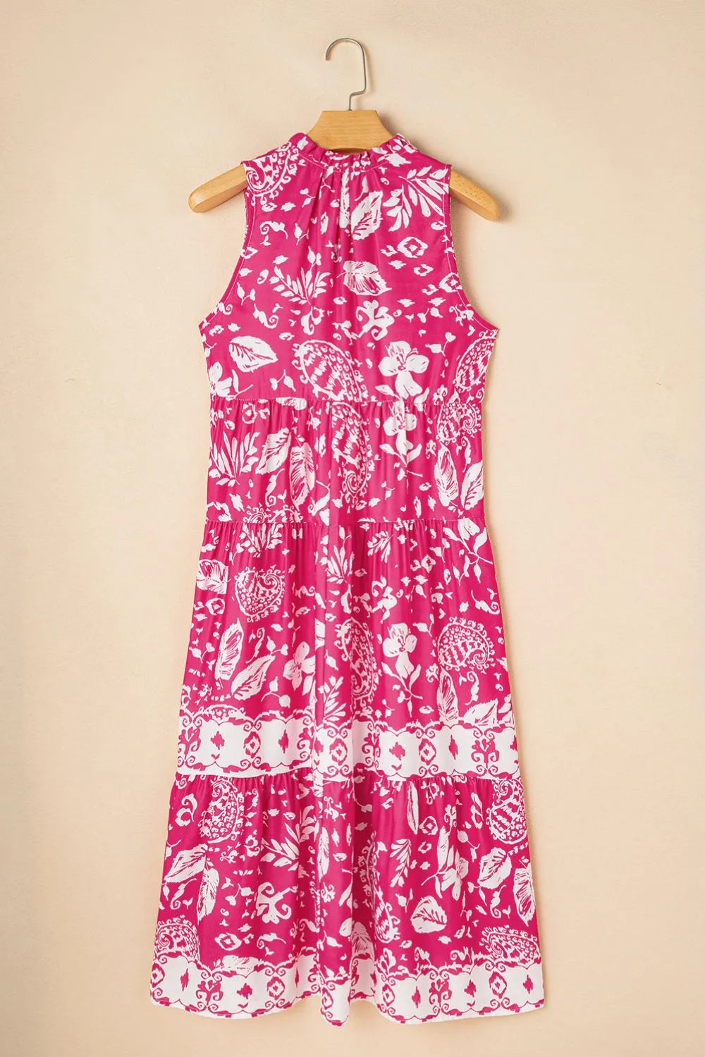 Floral Sleeveless Tasseled Tie Neck Tiered Midi Dress c7bb3e36-481e-4354-9668-6804a88e5ac7-Max