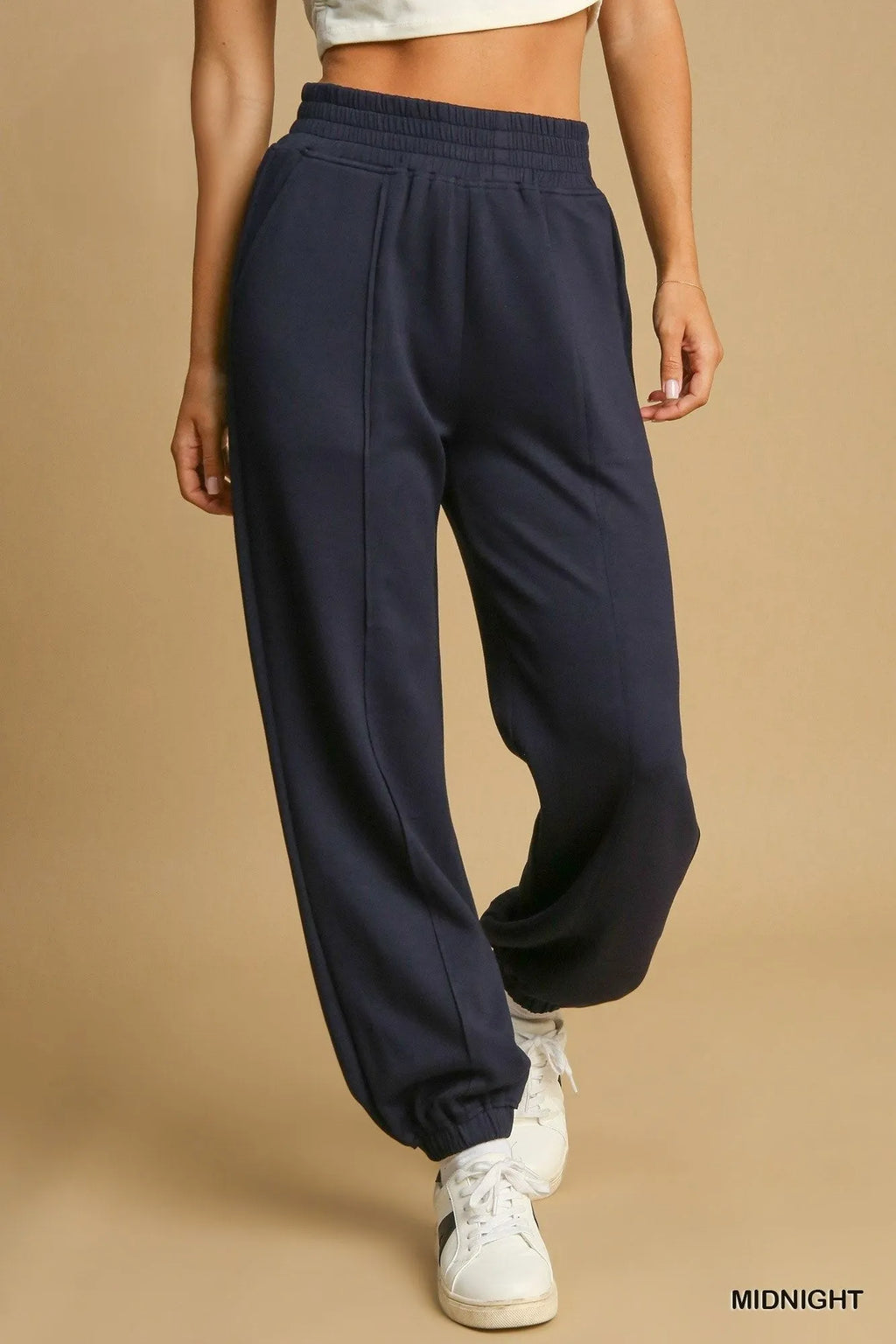 Umgee Drawstring Jogger Pants with Front Seam Detail MIDNIGHT c7c19305-259f-4155-b7f9-b48390359784-Max-Origin