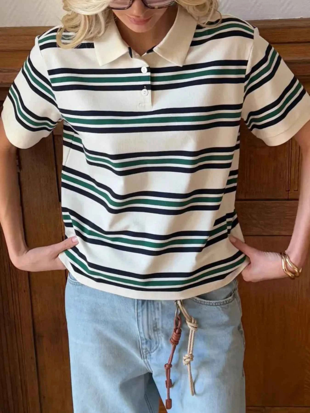 Striped Polo T-Shirt with Contrast Collar c7d9fd53-432d-4a6e-b41e-87e8618ec0f8-Max-Origin