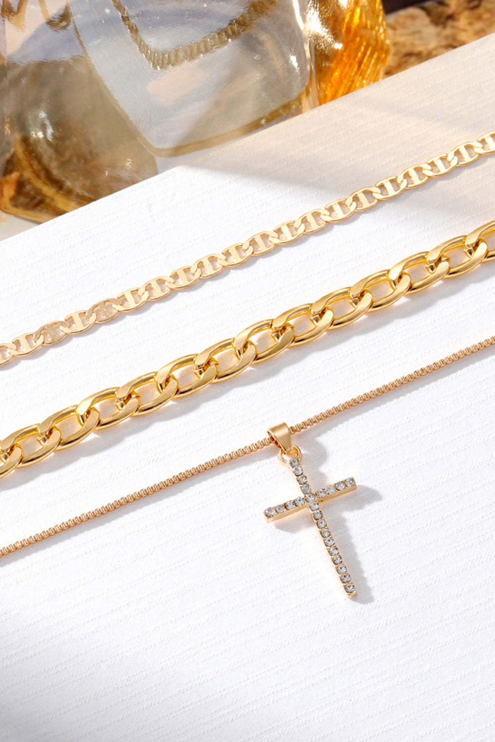 Silvery Rhinestone Cross Pendant Multi Layer Stacked Chain Necklace c7de8e5acde4b60c