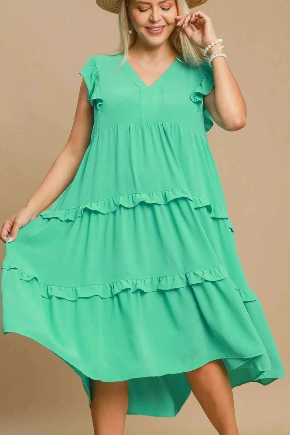 Umgee Full Size Ruffle Tiered Cap Sleeve Midi Dress Plus Size c7df030f-8a7c-457d-a4f5-da60f8d86a20-Max