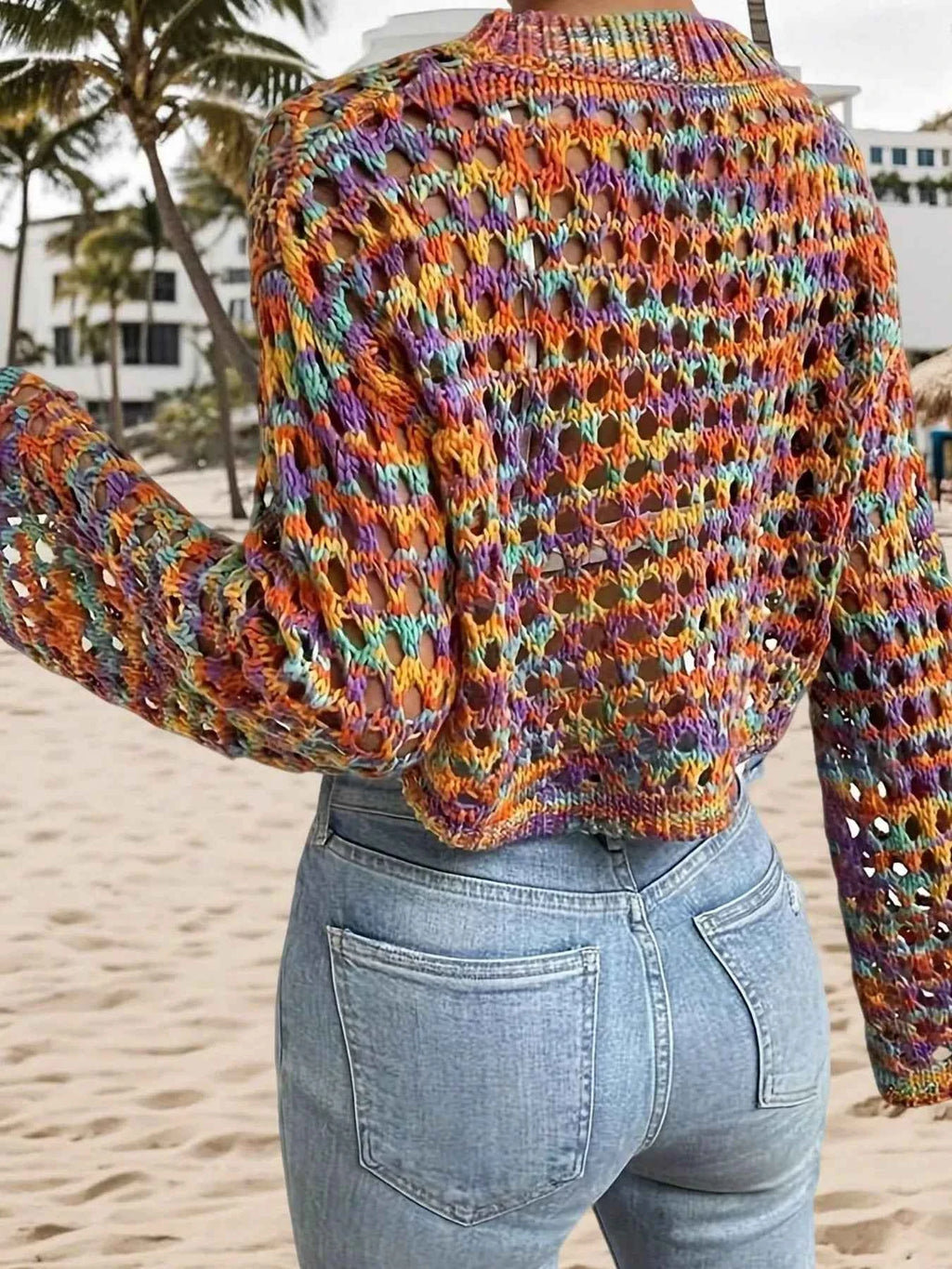 Rainbow Crochet Hollow Out Cropped Sweater c7e2e32065f94413bc3e0d5e3e9d1794-Max-Origin