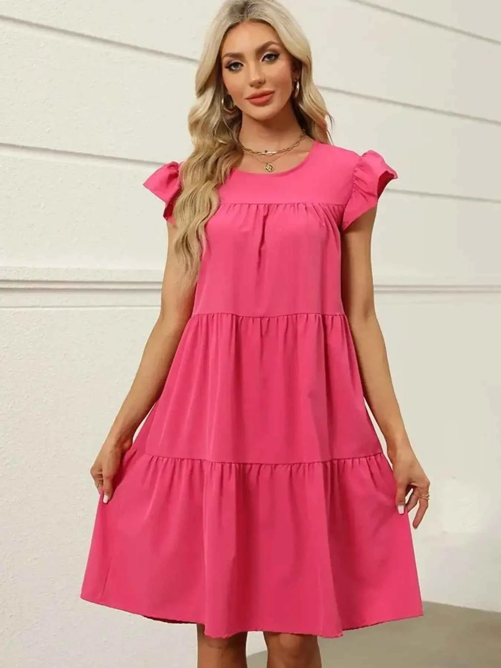 Tiered Ruffle Sleeve Mini Dress c7e6f08ea76849a0a644df1a0a8edbdb-Max-Origin