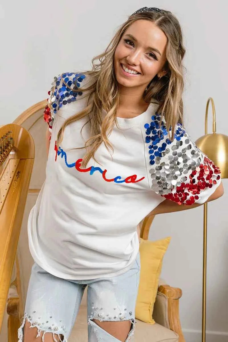 BiBi America Letter Applique Spangle Puff Sleeves Top c7f2608b63b6475b8ecda77e1da3626f-Max-Origin