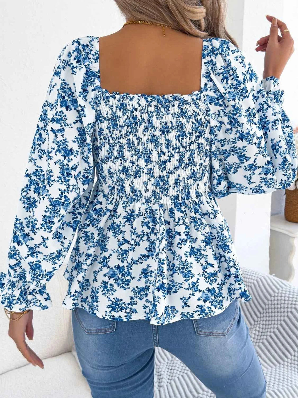 Floral Square Neck Flounce Sleeve Blouse c806a66a-f454-4767-adf6-20af4a806560-Max-Origin