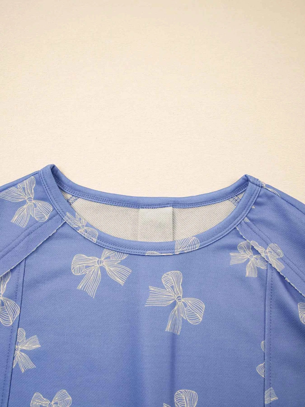 Bow Knot Print Crewneck Ruffled Sleeve Shift Mini Dress c80b81216129473cb3b8b522e12d2109-Max-Origin