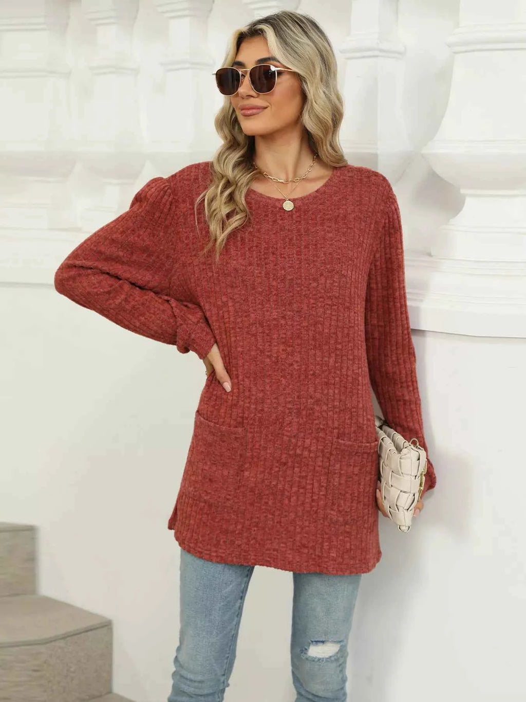 Ribbed Knit Long Sleeve T-Shirt c831b7ea25c3485b9714537f971a900b-Max-Origin