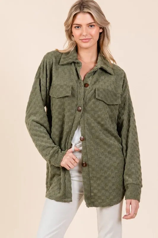 BOMBOM Checkered Button Down Dropped Shoulder Shacket c8a7c1a6-8580-4712-9b9d-aed42ba6e89c-Max