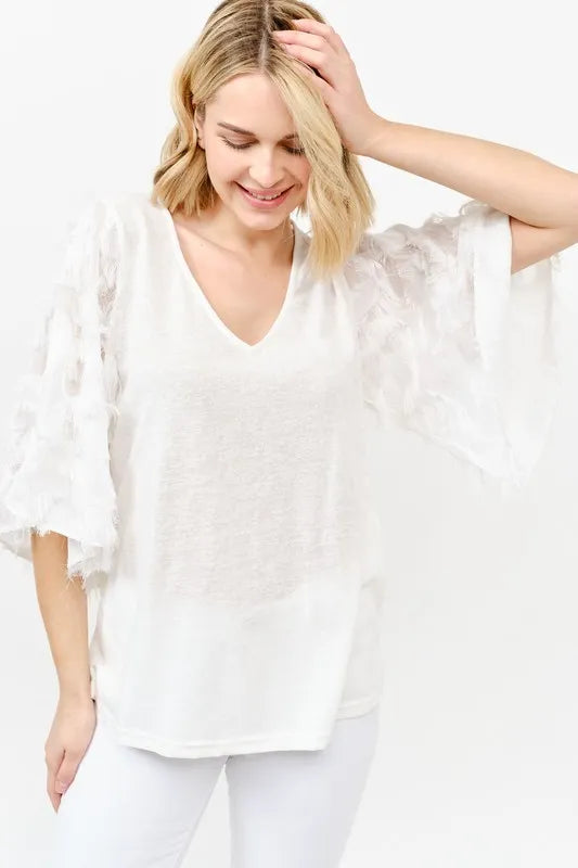 And The Why Feather Detailed 3/4 Sleeve Slub Top OFF WHITE c8aa4a77f0b24df994f7d4424faff5d7-Max-Origin