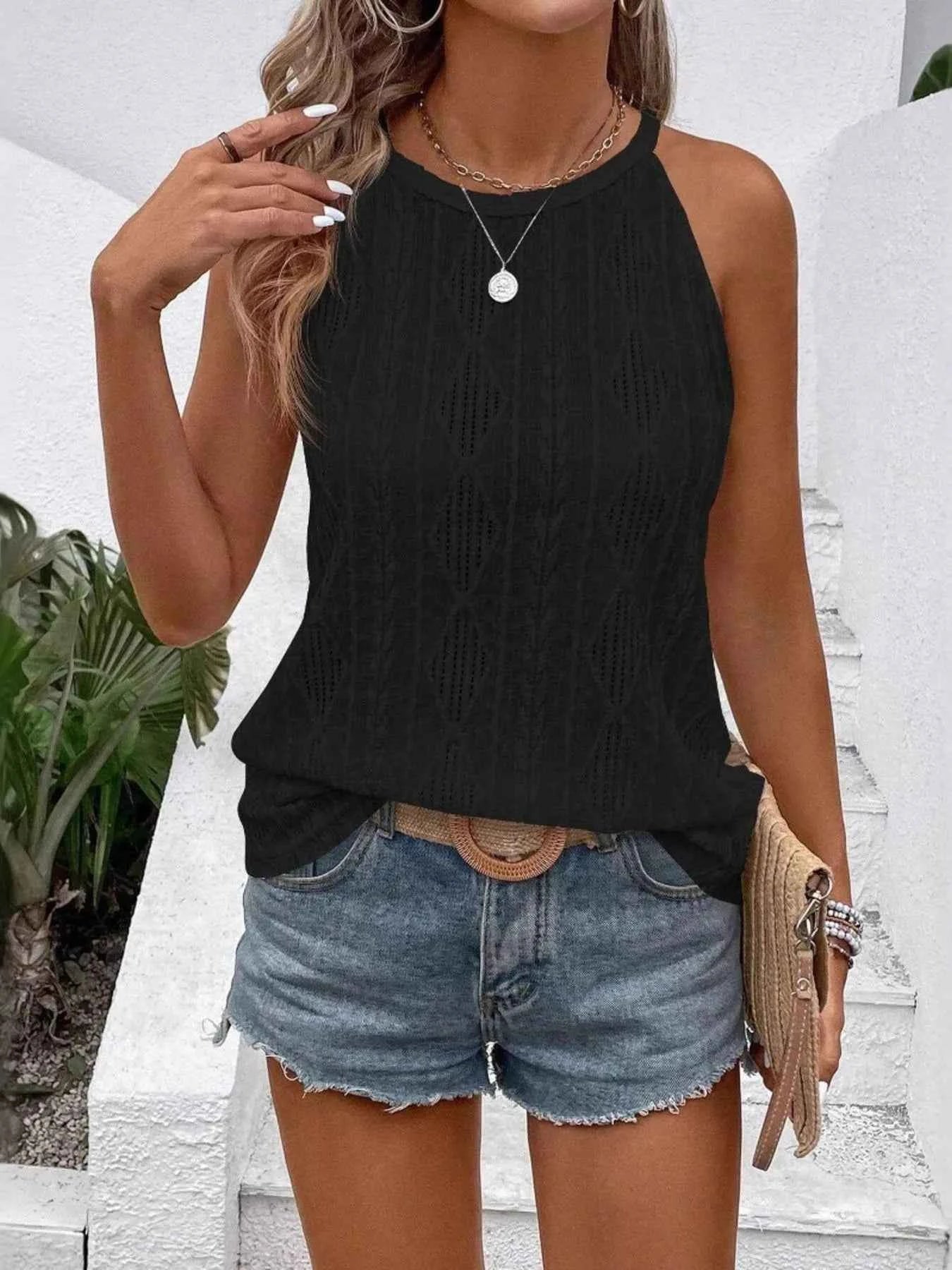 Textured Round Neck Tank Black c8ad090a-9629-47c1-b885-3db5dc5c70e9-Max-Origin