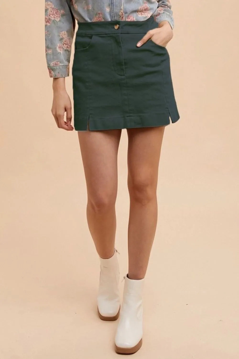 Annie Wear Comfort Stretch Cotton Slit Detailed Mini Skirt c8da85c5-1047-4648-9e3b-ab2904dc8cd7-Max-Origin