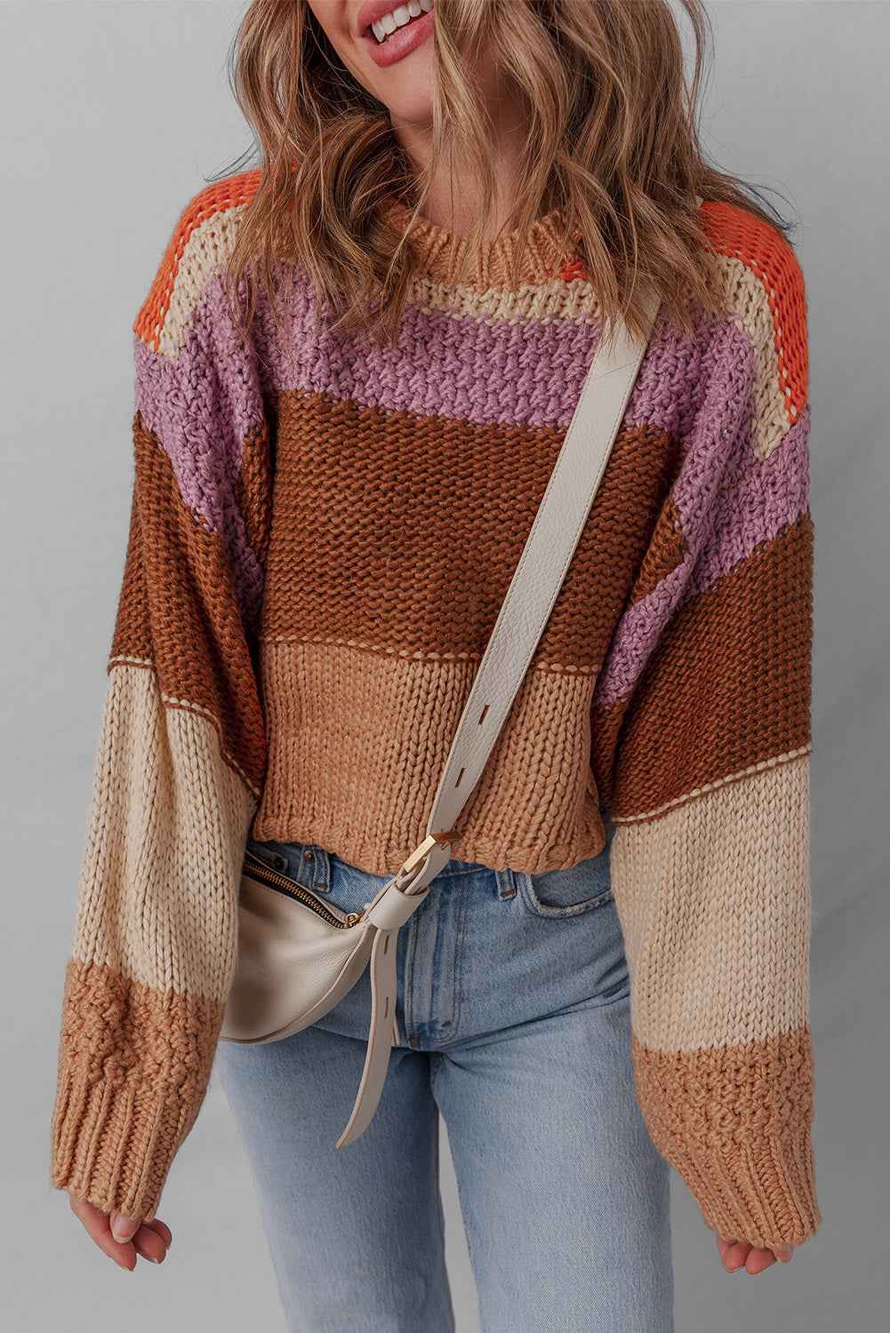 Multicolour Cropped Colorblock Knitted Sweater c8e5d7619db8b509