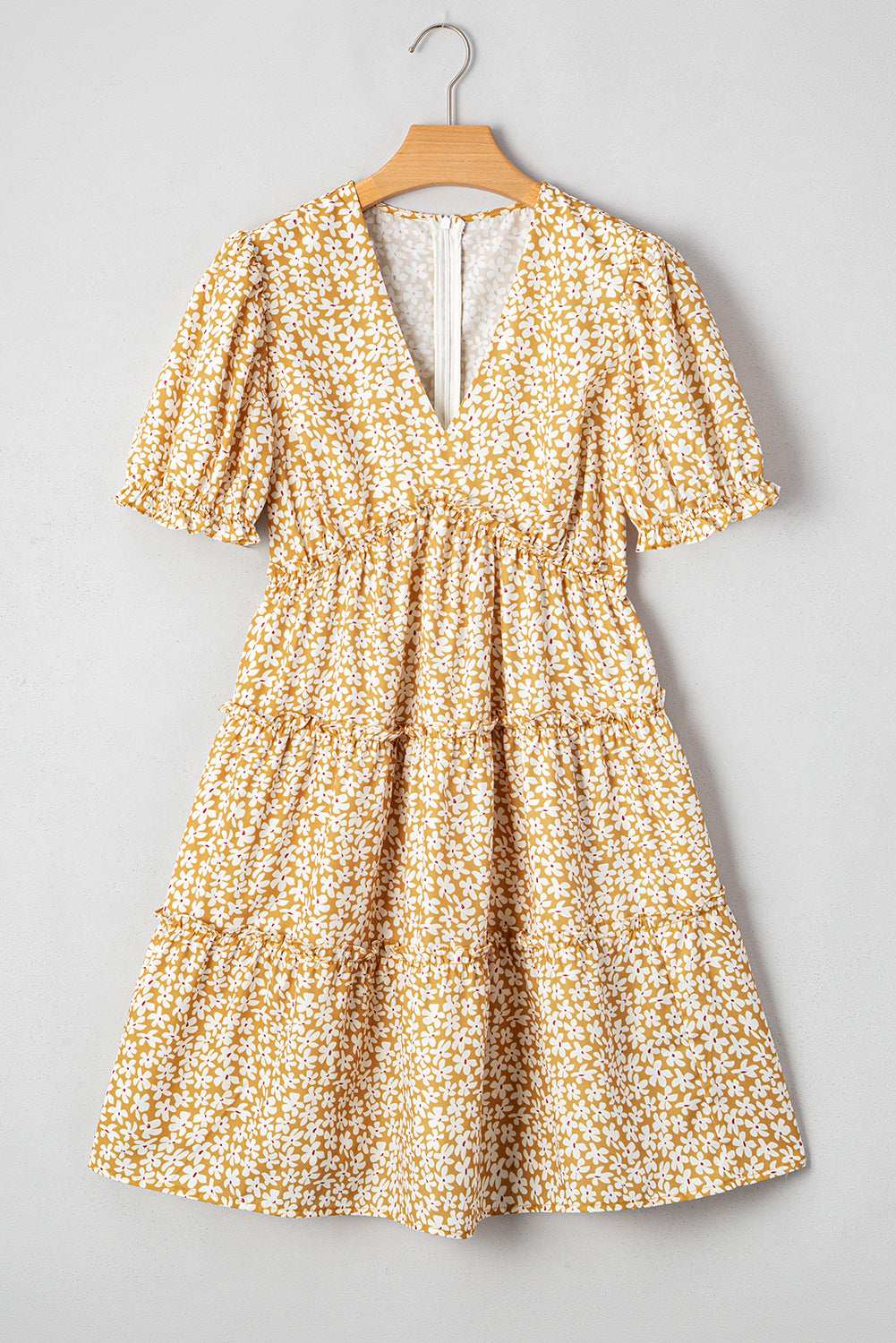 Yellow Floral Short Sleeve V Neck Frill Tiered Mini Dress c8e7d2531e820ff4-_8