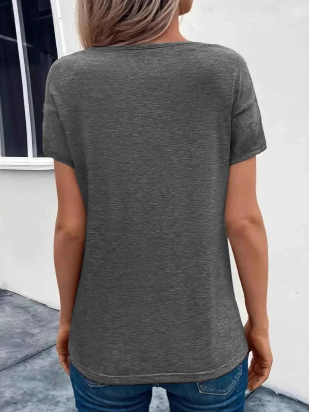 Short Sleeve V-Neck Ruched T-Shirt c8fa7fec10354cb5843dc4962e9f764f-Max-Origin
