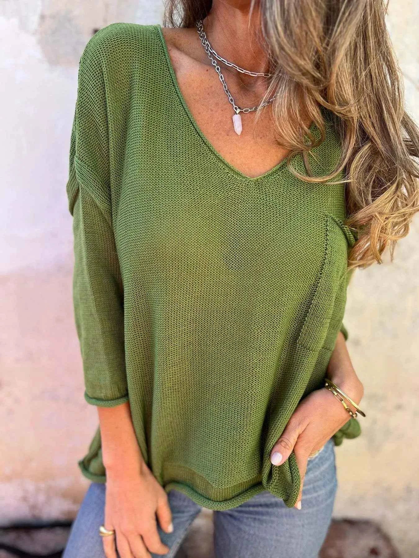 Full Size Casual V-Neck Knit Sweater Plus Size c914423f-49c2-4e87-8090-63c3646f6ee9-Max-Origin