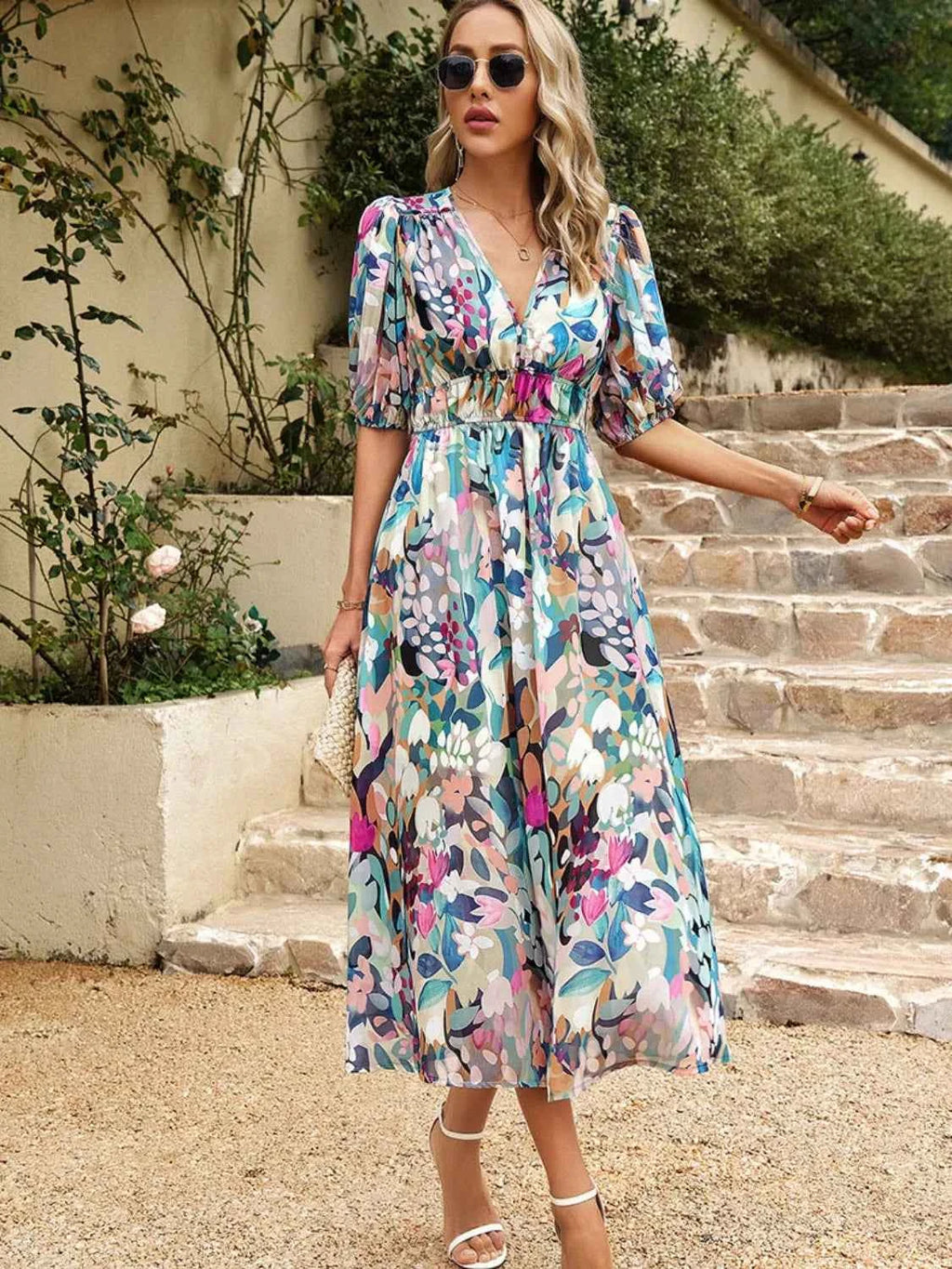 Printed Puff Sleeve Midi Dress c936fba6-782f-44eb-9d0f-3022395f5a3a-Max-Origin