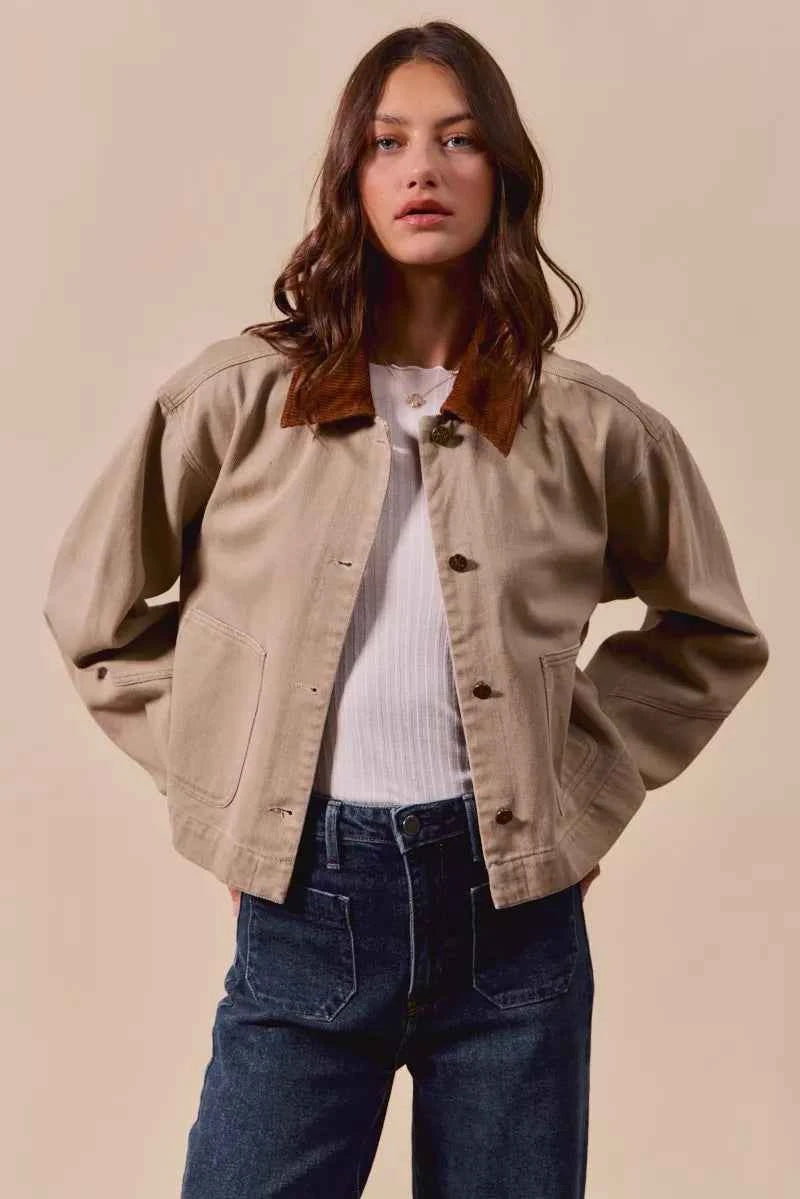 SO ME Cotton Twill Cropped Barn Jacket wtih Collar c937f3cd669e4a9890538cd4c1d056ea-Max-Origin