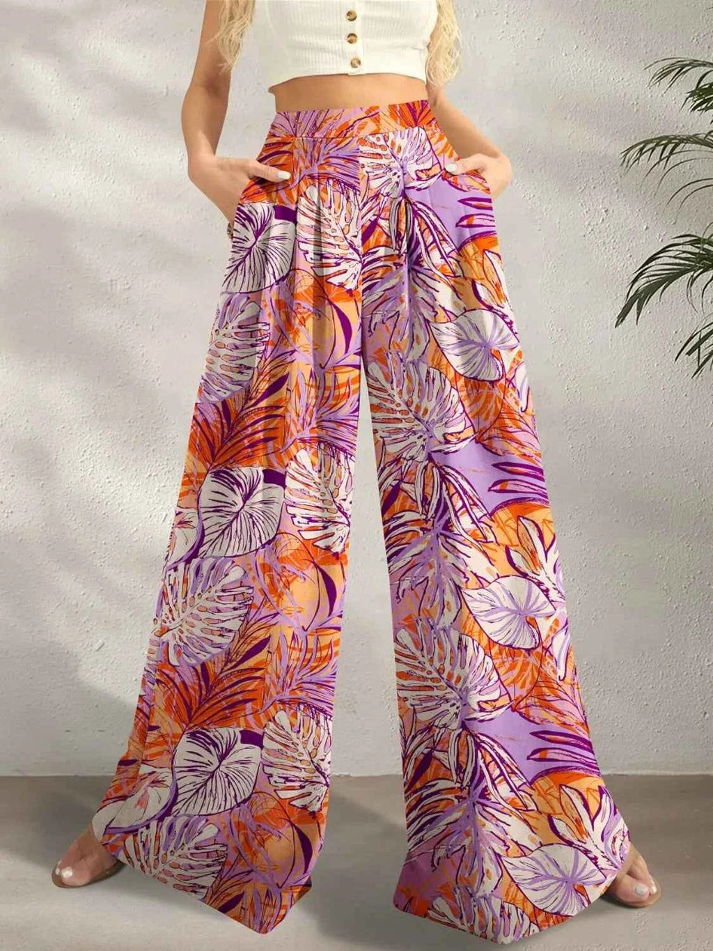 Printed Wide Leg Pants Pink Purple c96ec8f2-b839-4256-a31c-799ecf40a9e9-Max-Origin