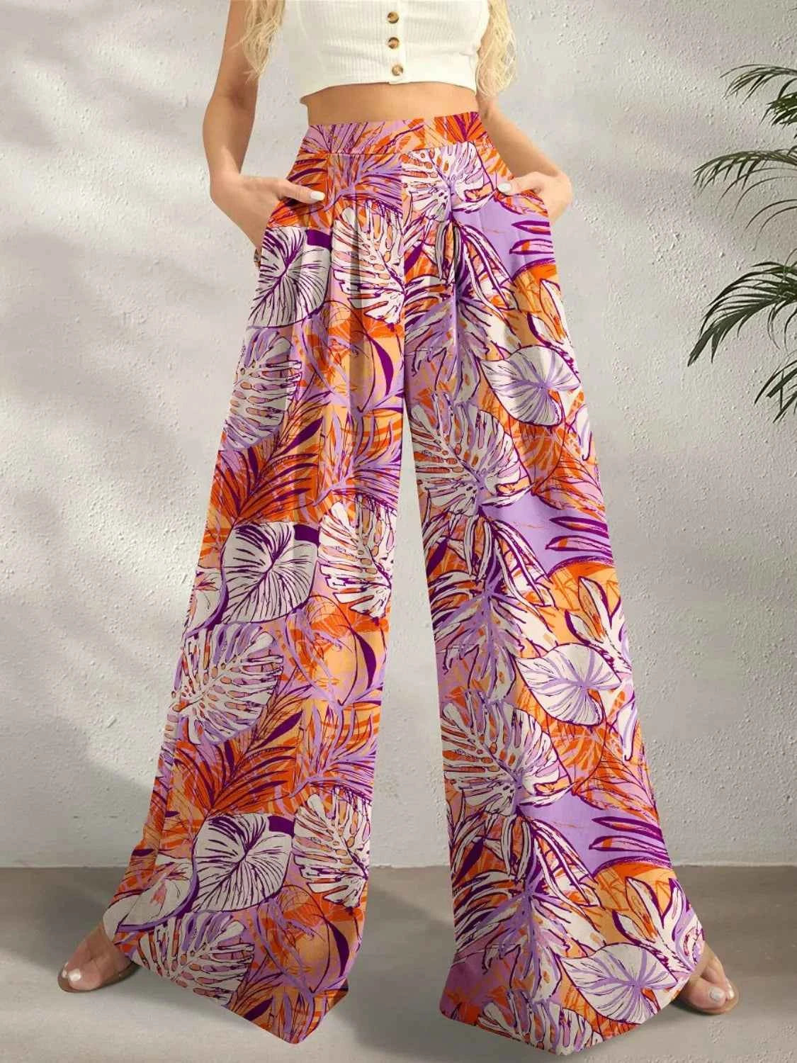 Printed Wide Leg Pants Pink Purple c96ec8f2-b839-4256-a31c-799ecf40a9e9-Max-Origin
