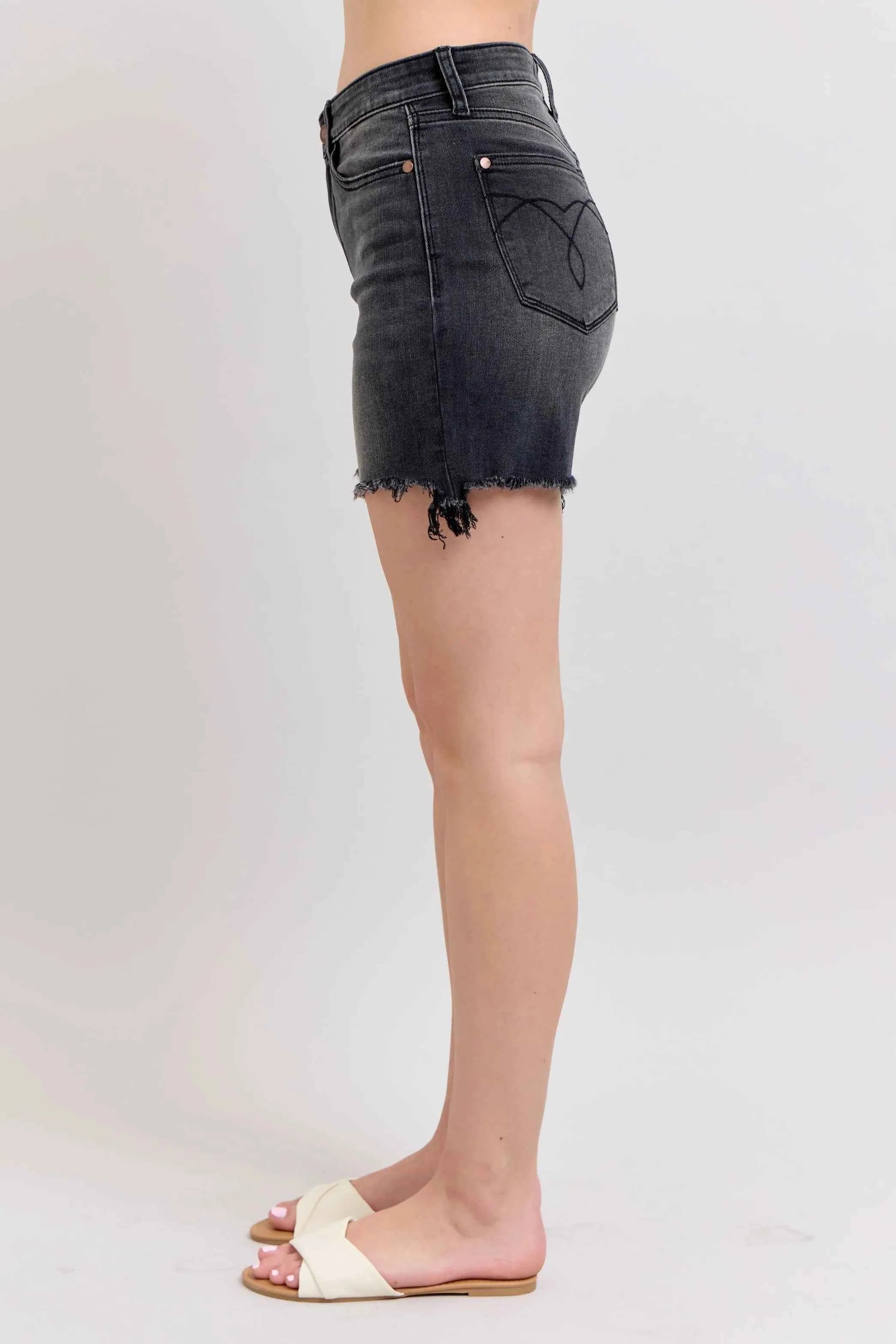 Judy Blue Full Size Long Cut Off 2 Button Dad Denim Shorts Plus Size