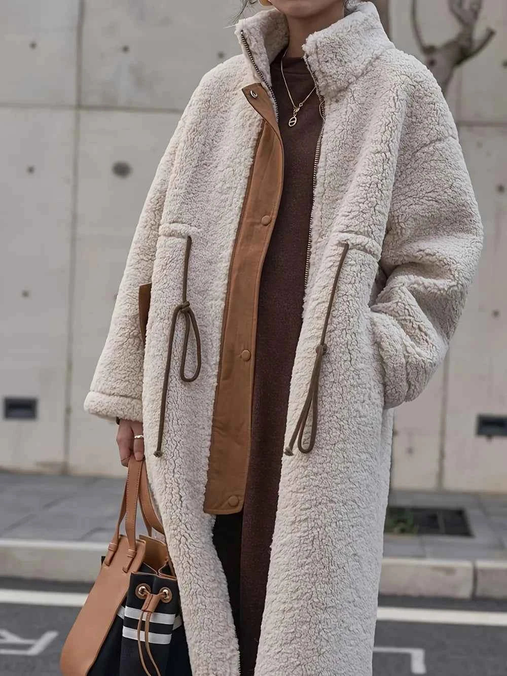 Plus Size Drawstring Zip Up Turtleneck Sherpa Coat c970723e-77cd-4607-b1a9-a81190520b5f-Max