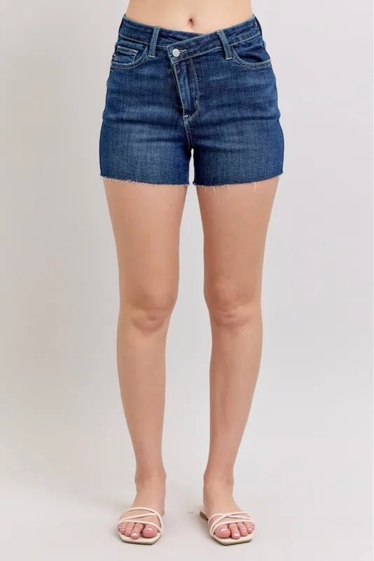 Judy Blue Full Size High Waist Criss-Cross Waistband Denim Shorts Plus Size c9866c0aacaa453dafb5abcf090f4c5b-Max-Origin