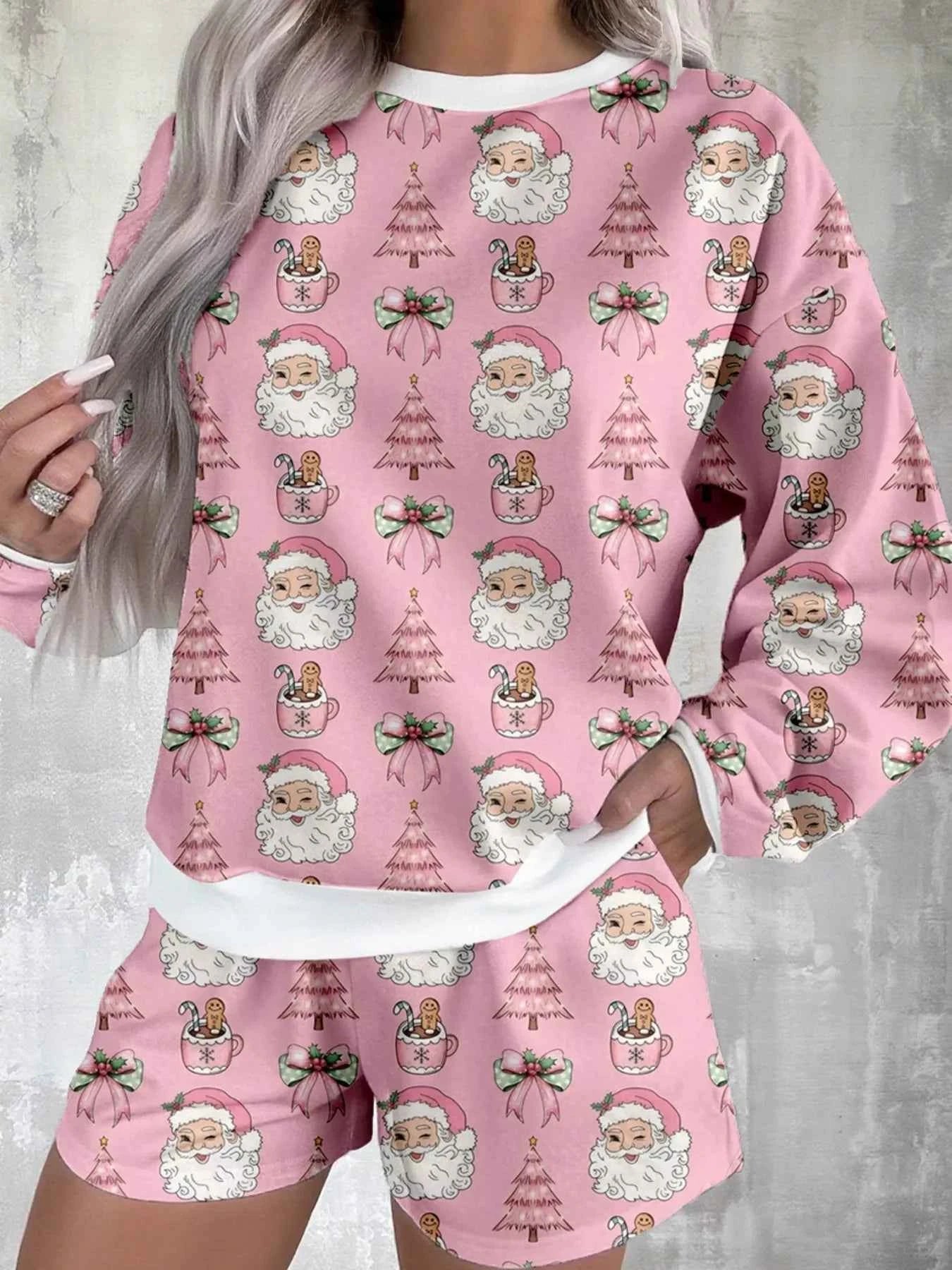 Christmas Santa Print Round Neck Top and Shorts Lounge Set c99ad149-76b7-4836-acef-e1d83b3fabdb-Max-Origin