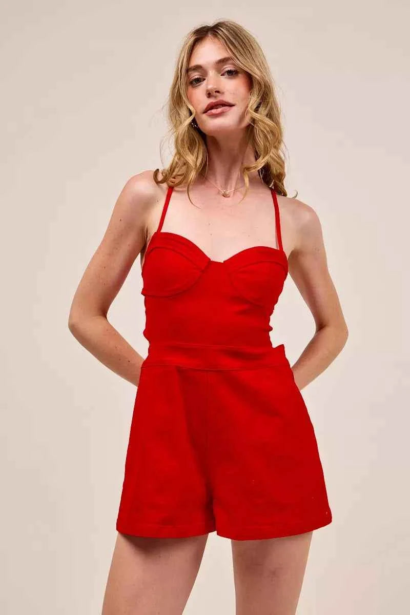 SO ME Fitted Open Back Game Day Romper with Lace Up Deta RED c9e3491db3864acd886af1be46c2b07a-Max-Origin
