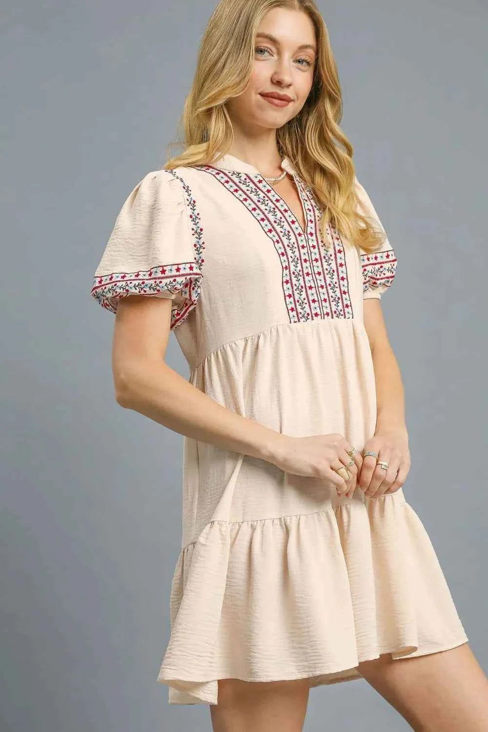 Umgee Floral Trim Puff Sleeve Mini Dress c9f2293f-3c62-4630-91ed-e82a2fc534f5-Max-Origin