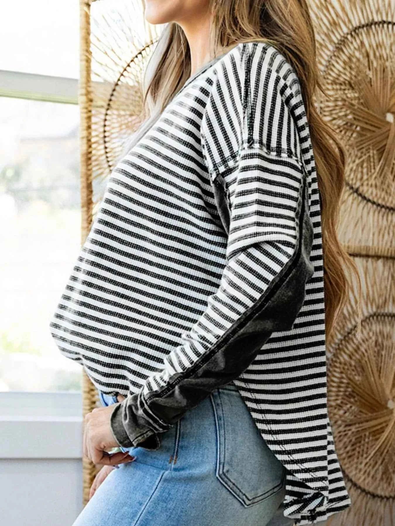 Striped Drop Shoulder Casual Top ca0dc16a-2d37-4554-a3d7-0607236969ac-Max-Origin