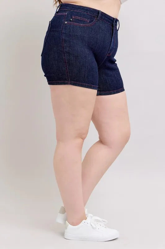 Judy Blue Full Size High Waist Heart Shaped Pkts & Red Contrast Thread Denim Shorts Plus Size ca49af8f-7ac2-4fb0-aabe-986f3aed0e81-Max-Origin