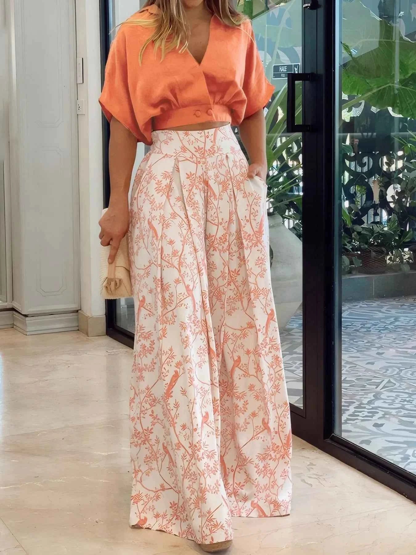 Surplice Top and High Waist Pants Set Sherbet ca5093f4-ef96-485f-86a1-b60f012378da-Max-Origin