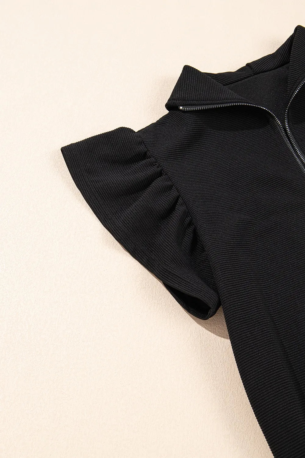 Textured Ruffled Sleeve Zipped Top and Wide Leg Pants Set ca6a9942-4597-413d-88ca-0fb010a34033-Max-Origin