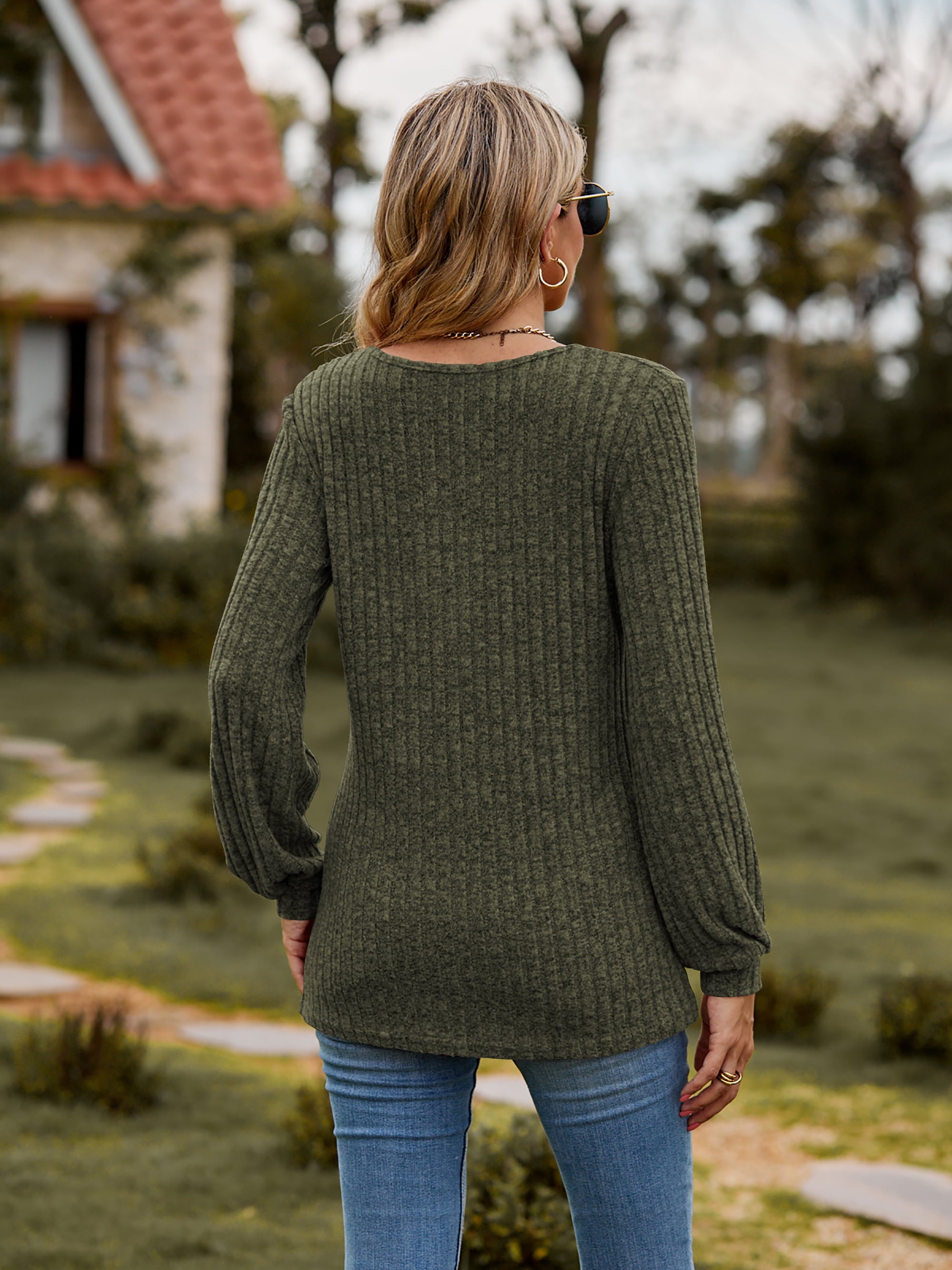 Round Neck Button-Down Long Sleeve Tee ca6f96438c40457d92802e56793f4468-Max