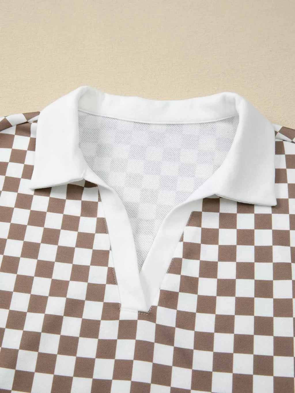 Checkered Print Polo Collar Cropped Long Sleeve Top and Drawstring Mini Skirt Set ca7aedb24e0149329ca70274d99f6d47-Max-Origin