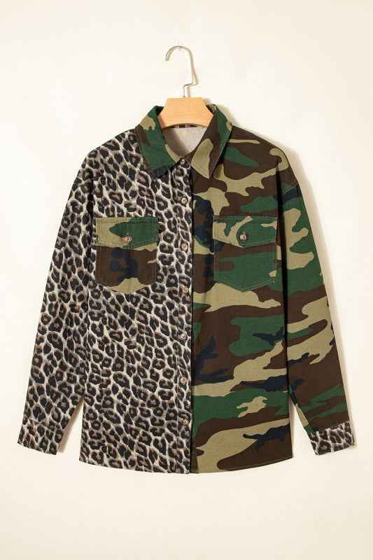 Leopard Camo Patchwork Oversized Shacket