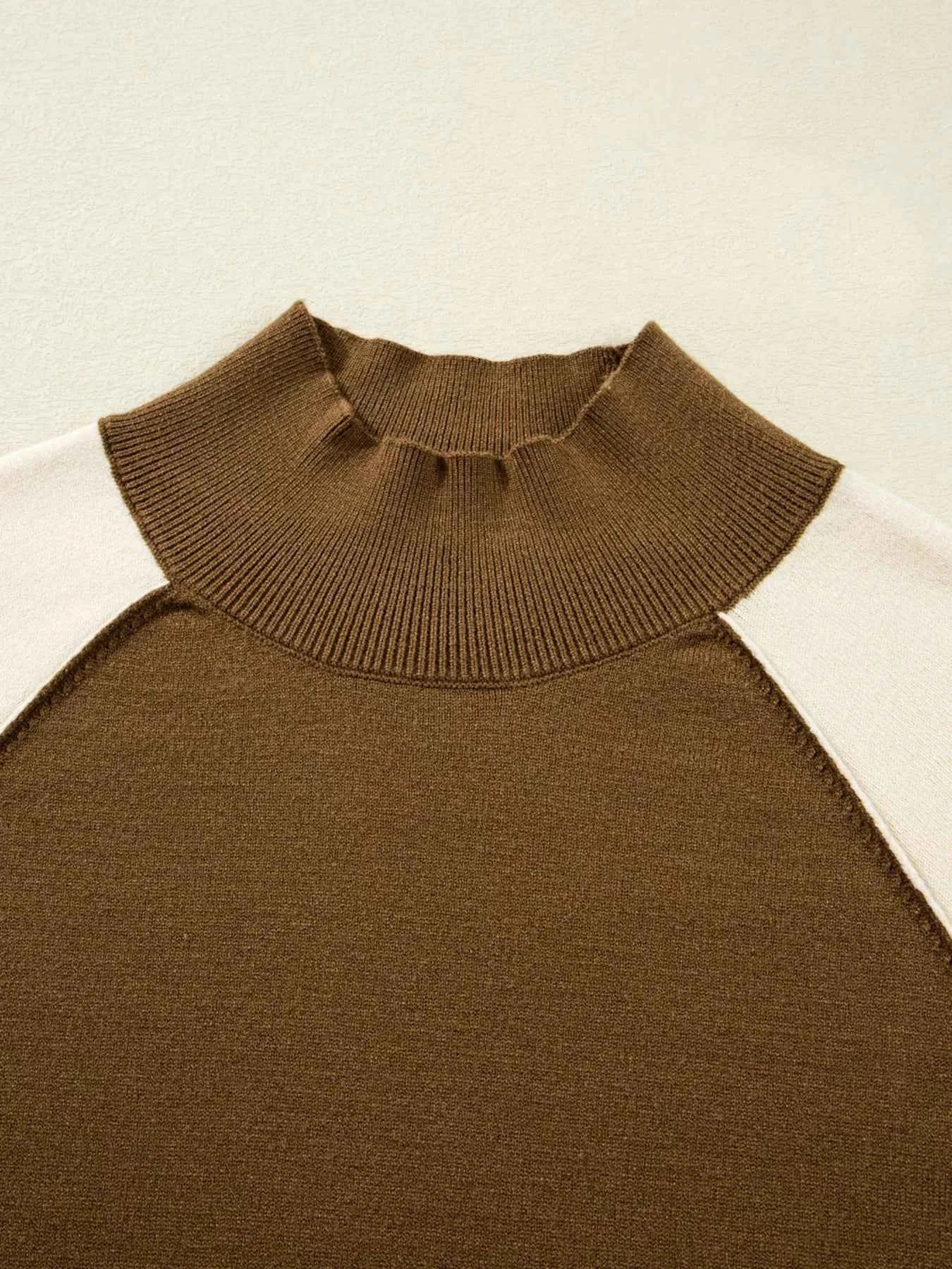 Color Block Mock Neck Long Sleeve Sweater ca859f8485374aebab2e431cbbf40e9f-Max-Origin