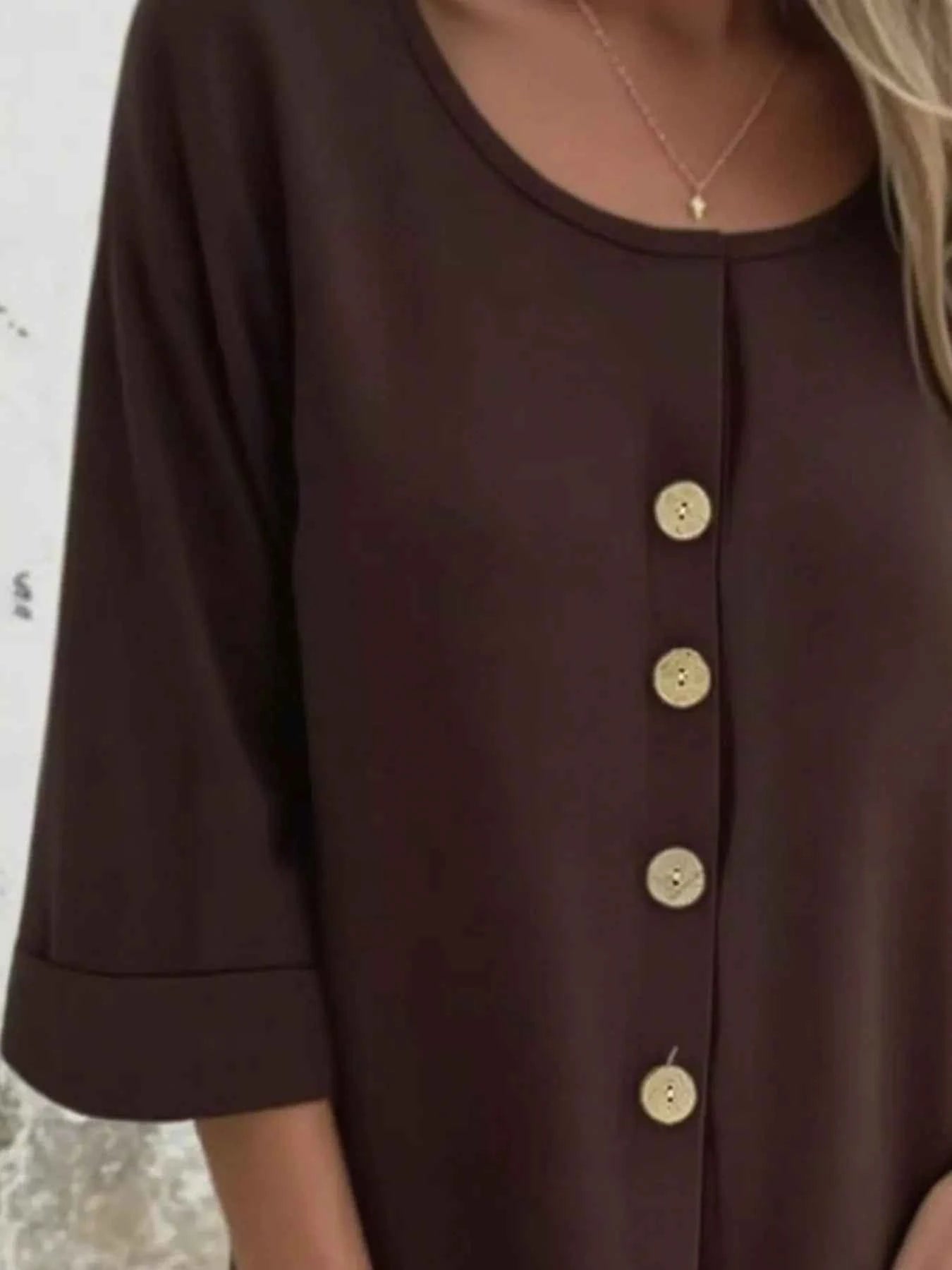 Full Size Button-Front 3/4 Sleeve Casual Blouse Plus Size ca986391-405c-4e74-a4e9-b99ac0ff9f3a-Max-Origin