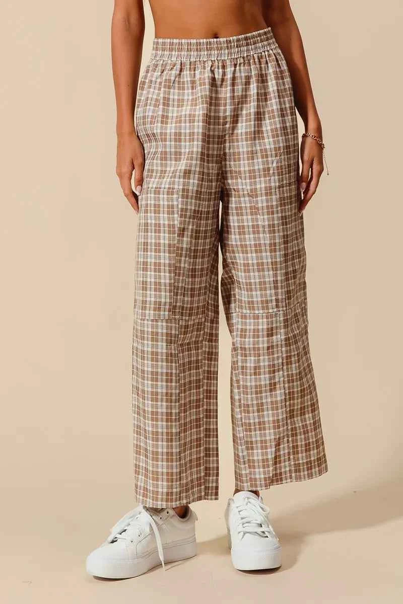 SO ME Check Plaid Wide Leg Pants with Big Patch Pockets ca9b1699120a4b61a3a0aa2ac74b5419-Max-Origin