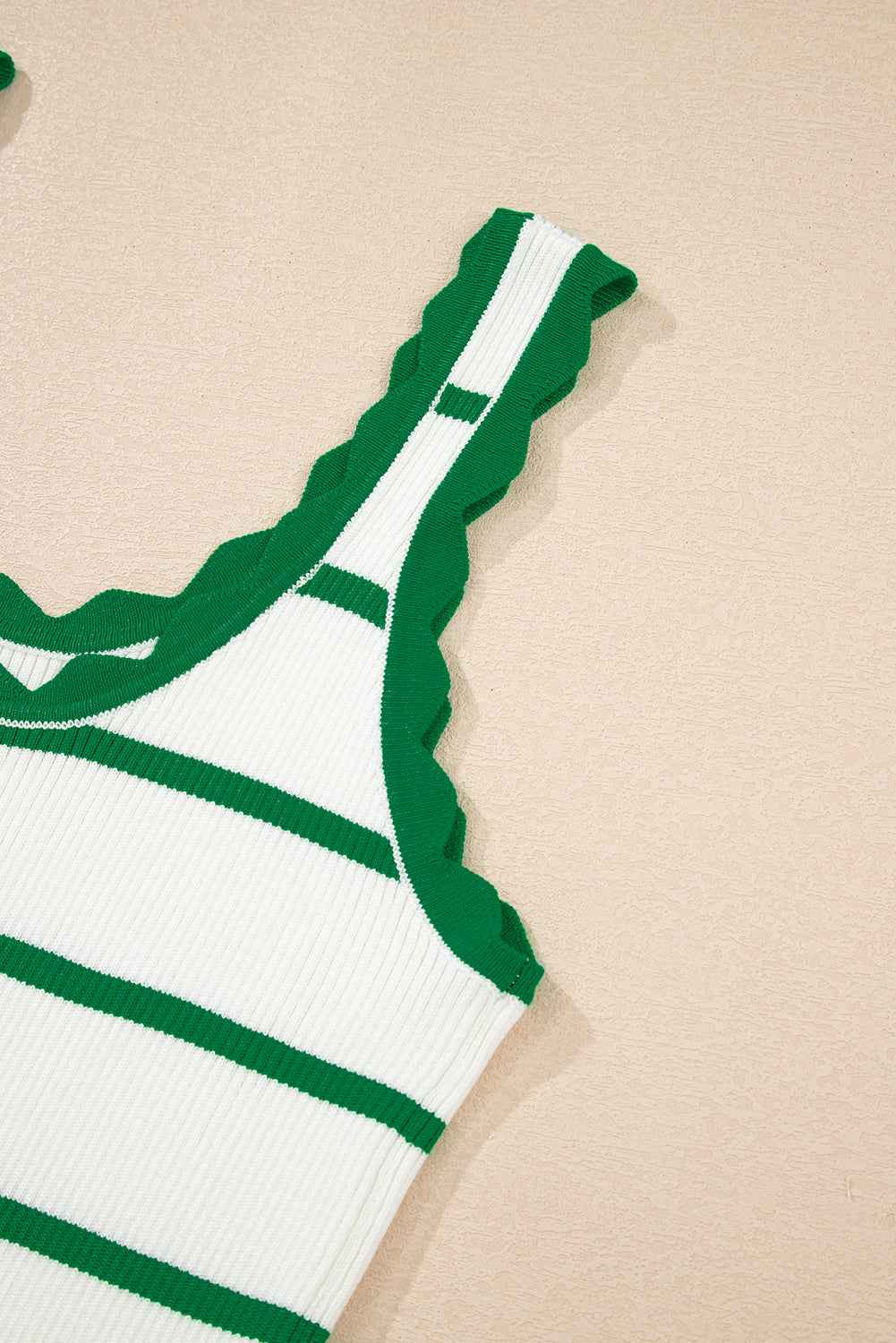Bright Green Scalloped Edge Striped Ribbed Tank Top caa156911e9f151e